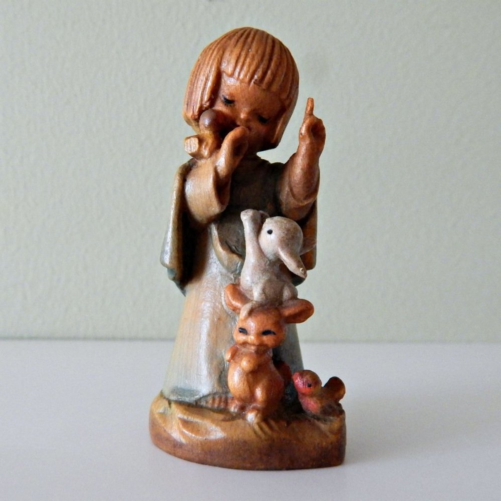 Vintage ANRI FERRANDIZ Wooden Figurine Talking with the Animals 3"